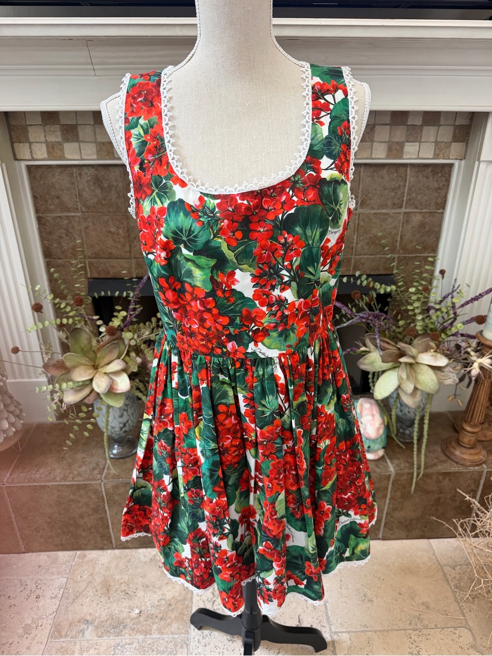NWT Dolce & Gabbana Multicolor Red Floral Cotton Mini Gown Dress Sz 48